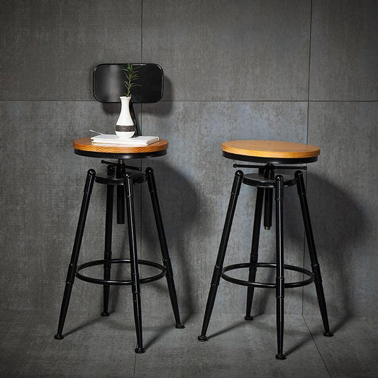Iron Solid Wood Adjustable Bar Stool