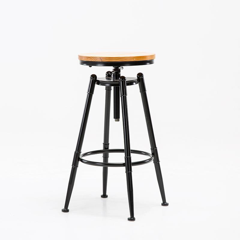 Iron Solid Wood Adjustable Bar Stool