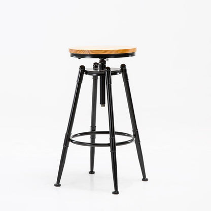 Iron Solid Wood Adjustable Bar Stool